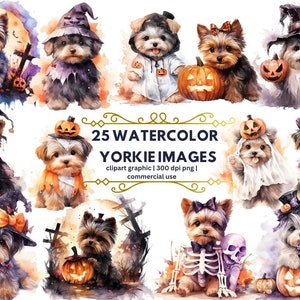 Halloween Yorkshire Terrier Aquarell Clipart, Halloween Yorkie, süße Yorkie PNG Illustration süße Yorkie druckbare Wand Kunst Welpe Porträt