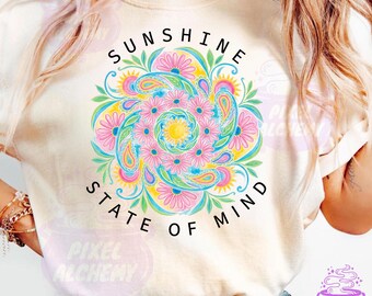 Sunshine State of Mind PNG, Retro Summer Collage Sublimation, Florida Vacation Shirt Design, Beach Day Digital File, Tropical Aesthetic