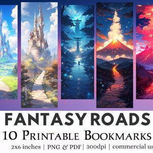 10 Fantasy Roads Printable Bookmarks | JPG pages, PNG Image Sublimation, Commercial Use Printed Bookmarks, Print And Cut Bookmark Set