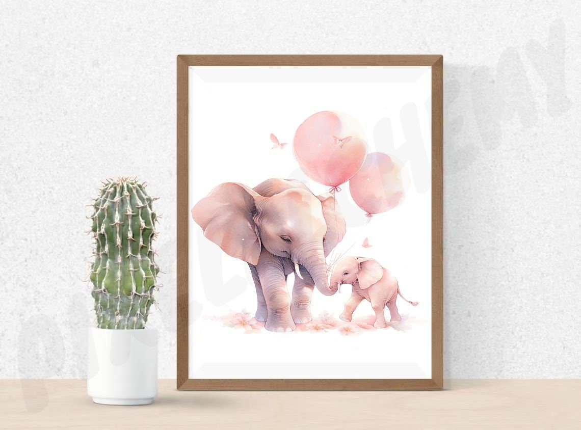 Watercolor Elephant, Baby Elephant Clipart, Baby Elephant With Balloons ...