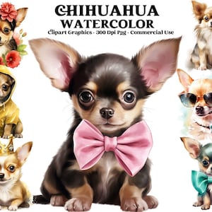 Chihuahua Watercolor Clipart, Cute Chihuahua PNG  Illustration Cute Chihuahua Printable Wall Art Puppy Pet Portrait Download Scrapbooking