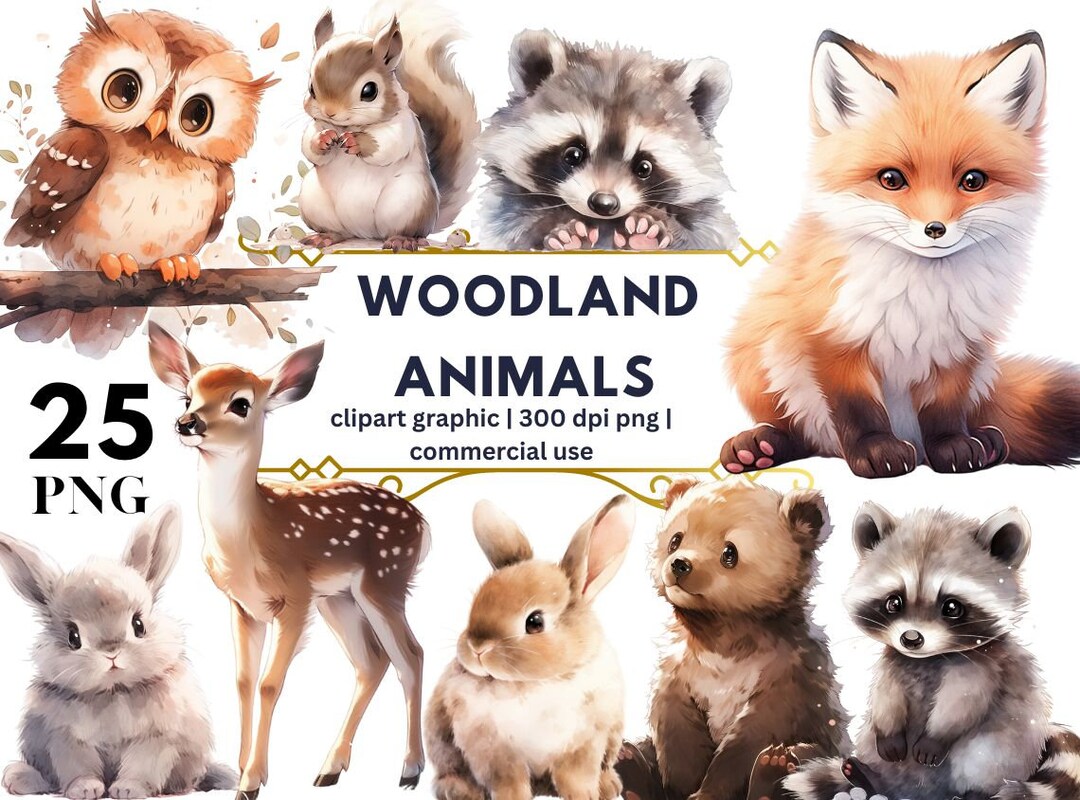 Woodland Animals Clipart, Watercolor Woodlands Clipart, Nursery Decor ...