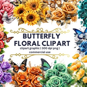 Floral Butterfly Clipart, Butterfly Clipart, 20 High Quality Transparent Png For Commercial Use, Floral Butterflies, Digital Download