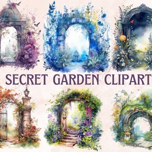 20 PNG Watercolor Secret Garden Clipart, Fairy Garden Clip art, Garden PNG Bundle, Digital Download, Fantasy Clipart, Watercolor Clipart