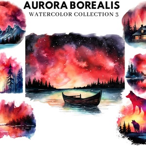 Watercolor Aurora Borealis Clipart - dark fantasy Northern Lights watercolor PNG format instant download for commercial use, Sublimation
