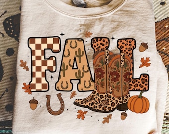 Cowboy Checkered Fall PNG, Western Pumpkin Howdy Autumn Design, Cowgirl Boots Ghost Sublimation for Fall Shirts