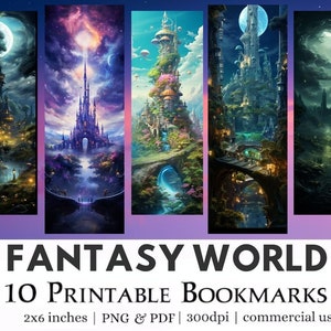 Fantasy Bookmarks Printable Bookmarks, Digital Download Bookmark Sheets PDF, Print and Cut Bookmark Set, PNG Bookmark Sublimation