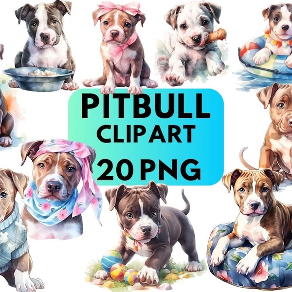 Pitbull Watercolor Clipart, Cute Pitbull PNG Puppy Clipart Illustration Cute Pitbull Printable Wall Art Puppy Pet Portrait Download, Dog PNG