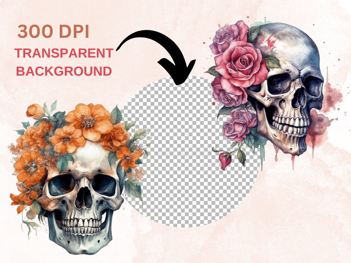 20 PNG Watercolor Skull Watercolor Floral Skull Clipart - Etsy