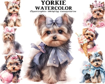 Yorkshire Terrier Watercolor Clipart, Cute Yorkie PNG Illustration Cute Yorkie Printable Wall Art Puppy Pet Portrait Download Scrapbooking