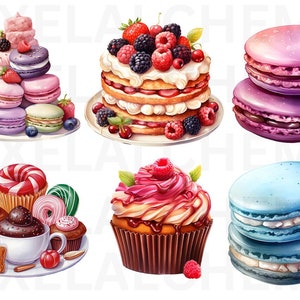 Watercolor Cute Sweets Clipart, Tasty Desserts, Cookies, Cupcakes ...
