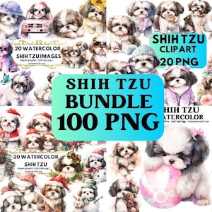 Shih Tzu Watercolor Clipart, Shih Tzu PNG Illustration Shih Tzu Printable Wall Art Puppy Pet Portrait Download Scrapbooking, Dog Clipart