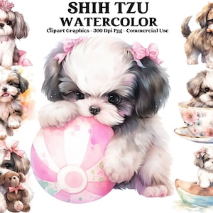 Shih Tzu Watercolor Clipart, Shih Tzu PNG Illustration Shih Tzu Printable Wall Art Puppy Pet Portrait Download Scrapbooking, Dog Clipart