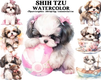 Shih Tzu Watercolor Clipart, Shih Tzu PNG Illustration Shih Tzu Printable Wall Art Puppy Pet Portrait Download Scrapbooking, Dog Clipart