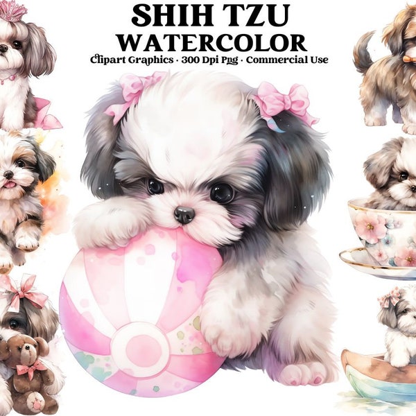 Shih Tzu Watercolor Clipart, Shih Tzu PNG Illustration Shih Tzu Printable Wall Art Puppy Pet Portrait Download Scrapbooking, Dog Clipart