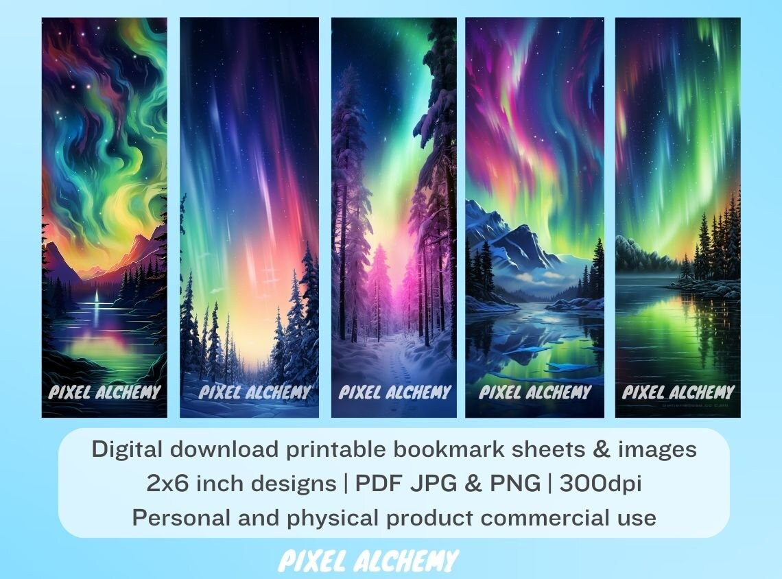 10 Northern Lights Printable Bookmarks Digital Download - Etsy