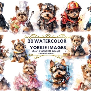 Yorkshire Terrier Watercolor Clipart, Cute Yorkie PNG Illustration Cute Yorkie Printable Wall Art Puppy Pet Portrait Download Scrapbooking