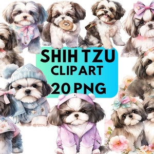 Shih Tzu Watercolor Clipart, Shih Tzu PNG Illustration Shih Tzu Printable Wall Art Puppy Pet Portrait Download Scrapbooking, Dog Clipart