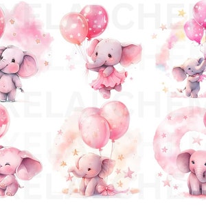 Watercolor Elephant, Baby Elephant Clipart, Baby Elephant With Balloons ...