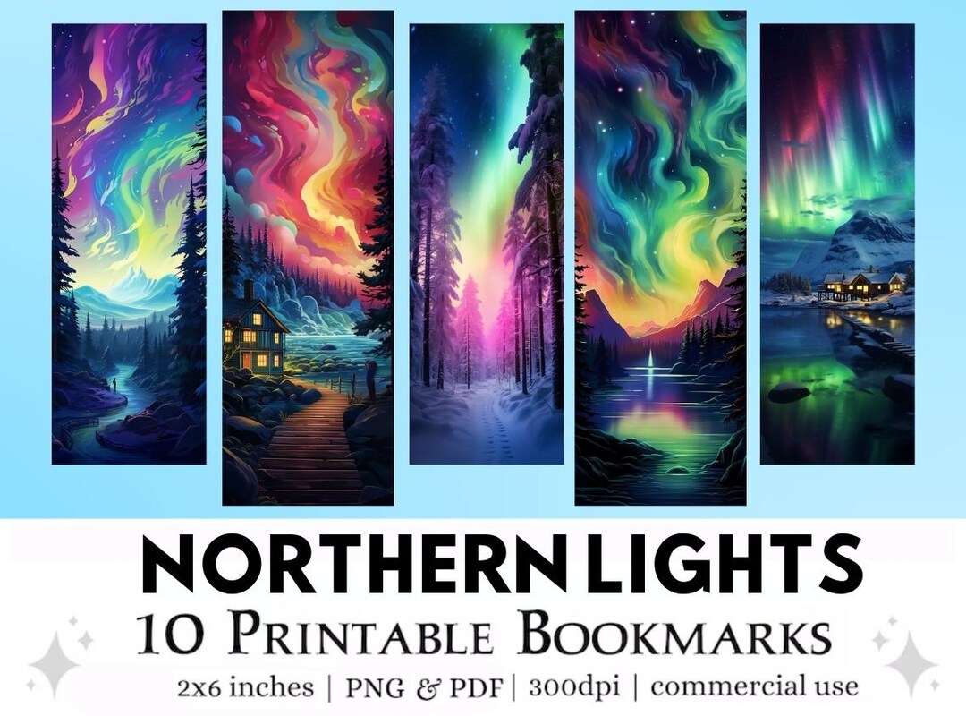 10 Northern Lights Printable Bookmarks | Digital Download Bookmark ...