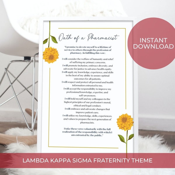 Oath of a Pharmacist | Pharmacist Gift | Lambda Kappa Sigma Fraternity Themed | Print | Wall Art | Poster | Digital Download