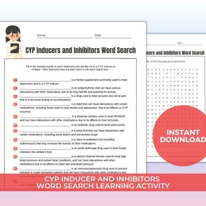 CYP Inducer and Inhibitor Word Search | Pharmacology Learning Aid | Printable PDF | Pharmacy School Study Aid | Nursing Student Learning