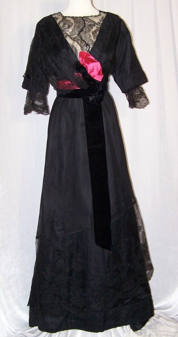 ANTIQUE Vintage 1910s EDWARDIAN Black Lace & Silk… - image 2