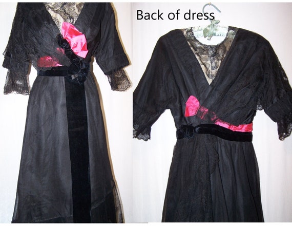 ANTIQUE Vintage 1910s EDWARDIAN Black Lace & Silk… - image 5