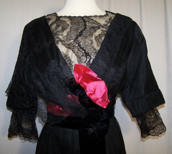 ANTIQUE Vintage 1910s EDWARDIAN Black Lace & Silk… - image 1