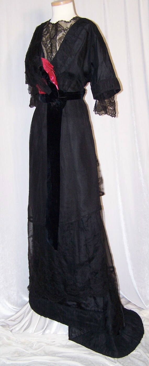 ANTIQUE Vintage 1910s EDWARDIAN Black Lace & Silk… - image 6