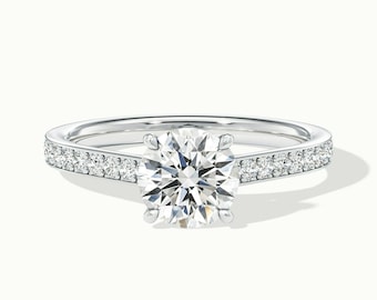 2 Carat Round Solitaire Engagement Ring, Bright Cut Pave Lab Grown Diamond Rings, Wedding Rings For Women, Promise Rings For Her