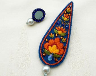 Handmade Persian Embroidered Earrings inspired by Persian Cypress tree –Cultural gift for art lover