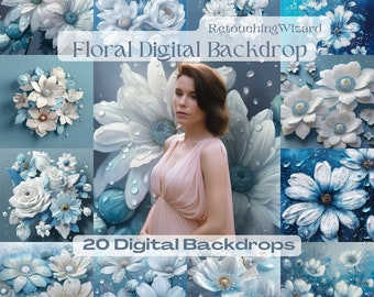 20x Floral Digital Backdrops, Maternity Backdrop Overlays, Photography Digital Background Overlays, Photoshop Textures Overlays