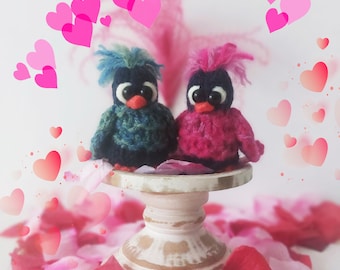 Loom knitting PATTERN little love birds. With video tutorial.