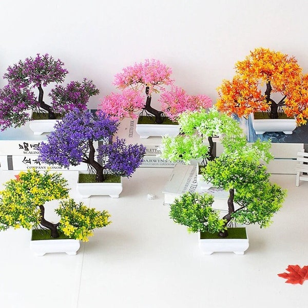 Artificial Bonsai Tree | Multiple Colors | Small Tree Pot | Fake Plant |  Home Hotel Garden | Room Table Decoration | Gifts For Him Or Her