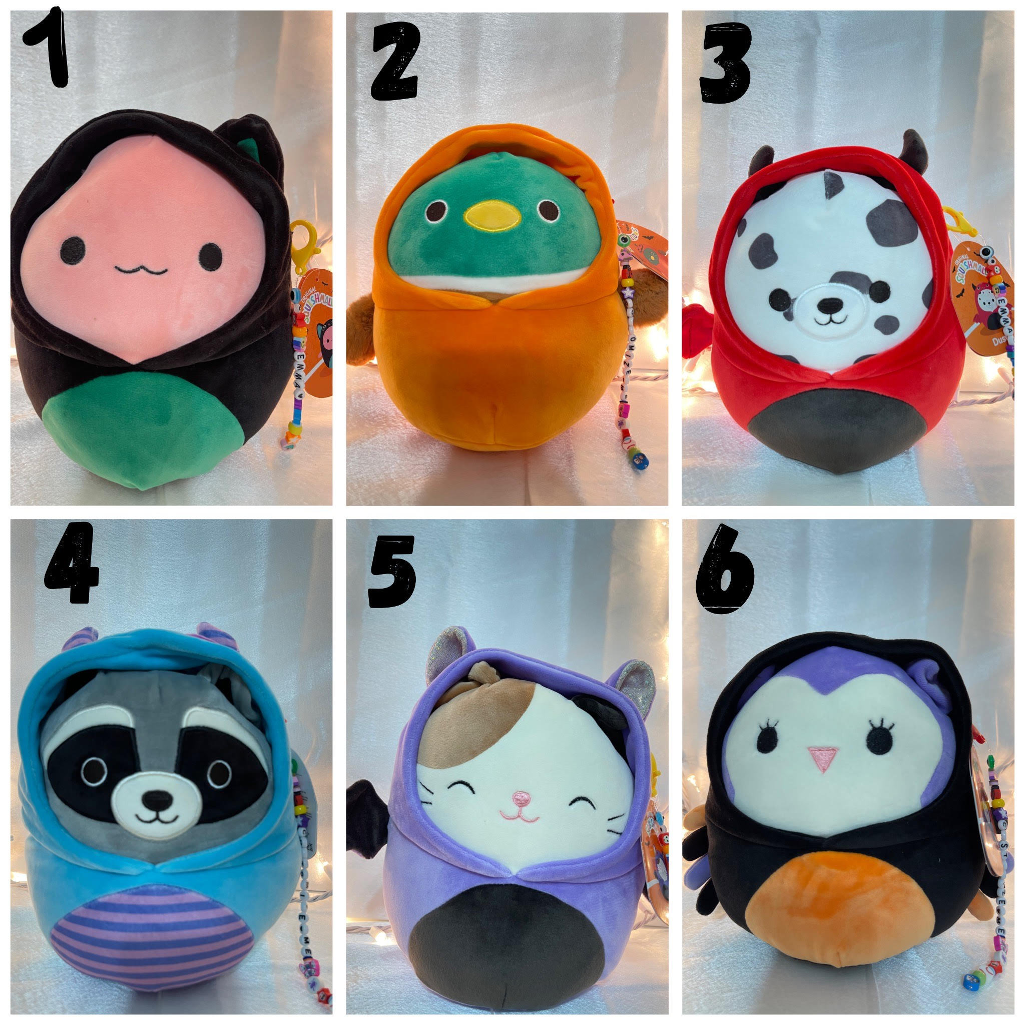 Squishmallow 8 Halloween Costume Squad W/custom Hand-made Beaded  ''personalized Name'' Clip-on Charm Collectible 
