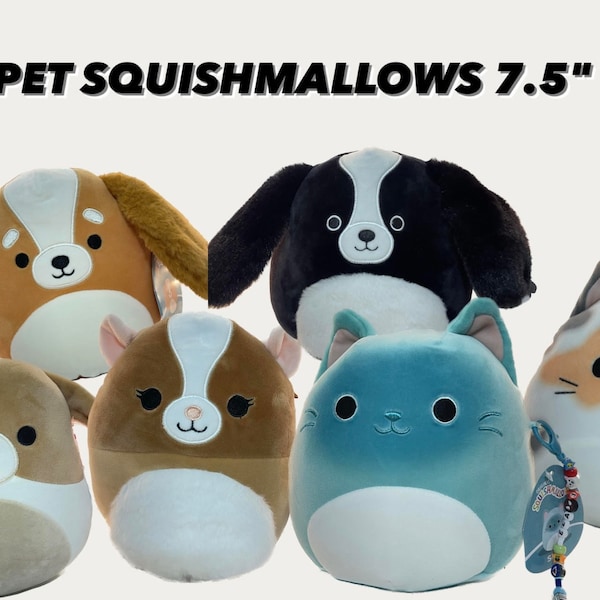 Squishmallow 7.5" Pet Squad w/Custom Hand-Made Beaded ''Personalized Name'' Clip-On Charm Collectible