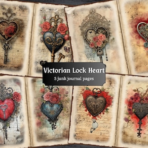 Viktorianisches Schloss Herz Junk Journal Seiten, Vintage Scrapbooking Seite, dunkle Journal Seiten, druckbares Papier, Collage Blatt, digitaler Download