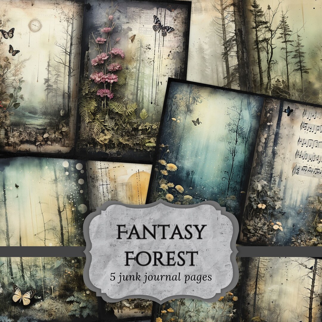 Fantasy Forest Junk Journal Pages, Woodland Scrapbook Page, Dark ...