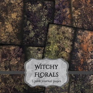 Witchy Florals Junk Journal Pages, Botanical Prints Scrapbook Page, Plants Journal Pages, Printable Paper, Collage Sheet, Digital Download