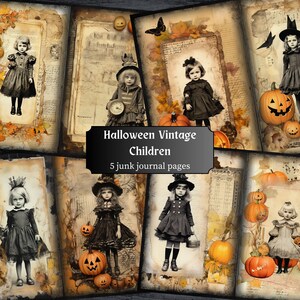 Halloween Vintage Children Junk Journal Pages, Spooky Victorian Page, Vintage Journal Pages, Printable Paper Collage Sheet, Digital Download