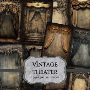Páginas de diário de lixo de teatro vintage, página de álbum de recortes de fantasia sombria, página de diário de drama, papel para impressão, folha de colagem, download digital