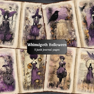 Whimsigoth Halloween Junk Journal Pages, Spooky Scrapbook Page, Vintage Journal Pages, Printable Paper, Collage Sheet, Digital Download