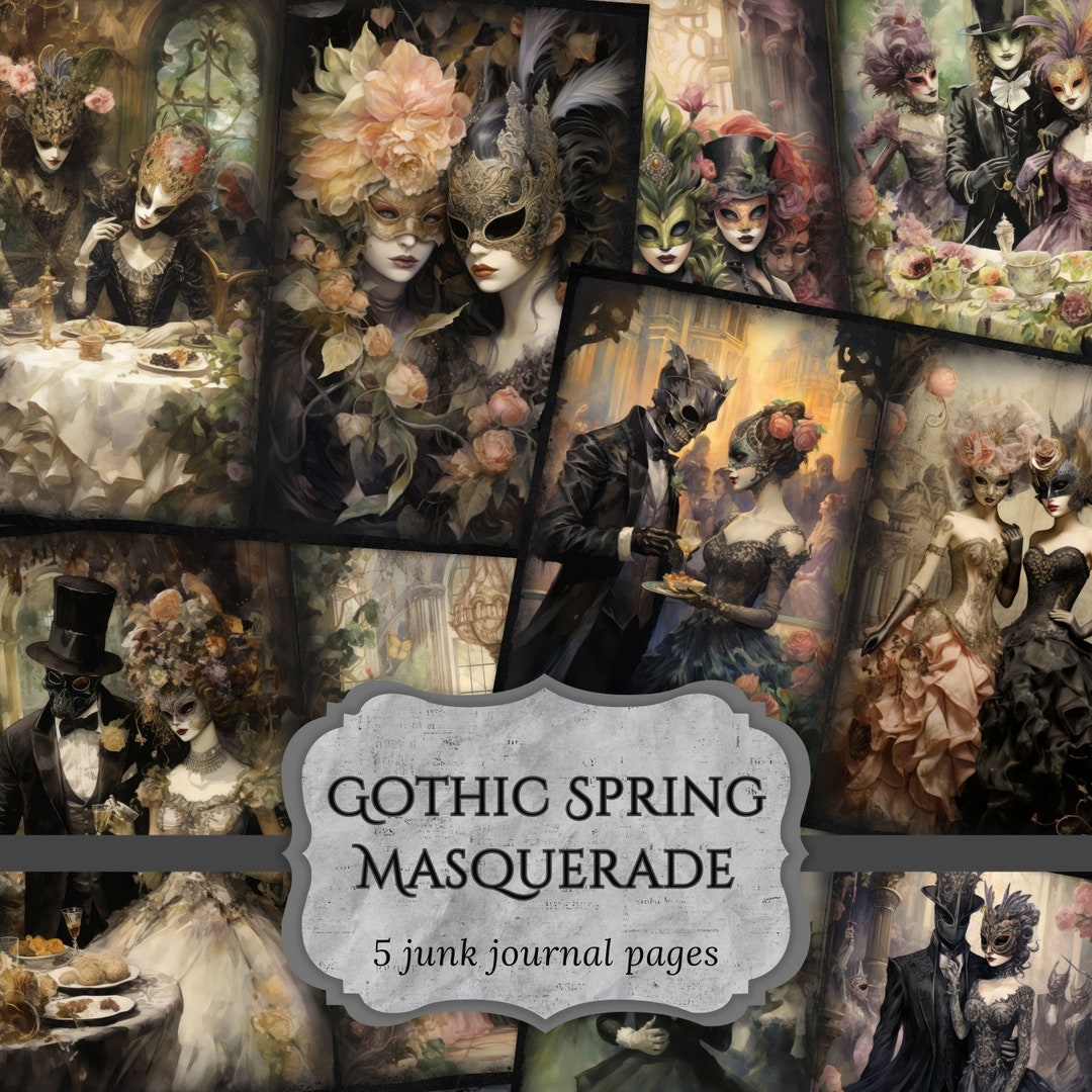 Gothic Spring Masquerade Junk Journal Papers, Mask Ball Scrapbook Page ...