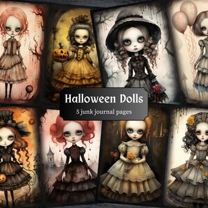 Halloween Doll Junk Journal Pages, Spooky Girl Scrapbook Page, Dark Fantasy Journal Pages, Printable Paper, Collage Sheet, Digital Download