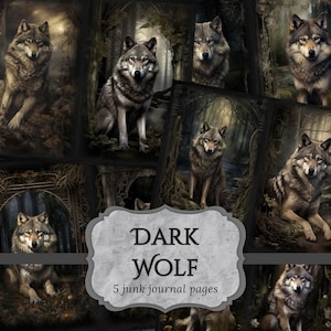 Dark Wolf Junk Journal Pages, Gothic Wolves Scrapbook Page, Werewolf Journal Pages, Printable Paper, Collage Sheet, Digital Download