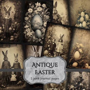 Antique Easter Junk Journal Pages, Rabbit Scrapbooking Page, Easter Eggs Journal Paper, Printable Paper, Collage Sheet, Digital Download