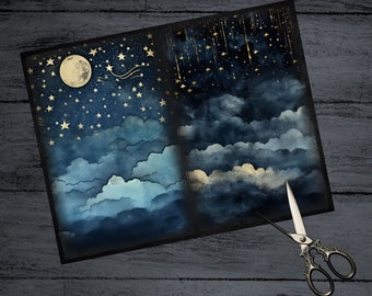 Night Sky Junk Journal Pages, Moon and Stars Scrapbook Page Night Sky Junk Journal Pages, Moon and Stars Scrapbook Page