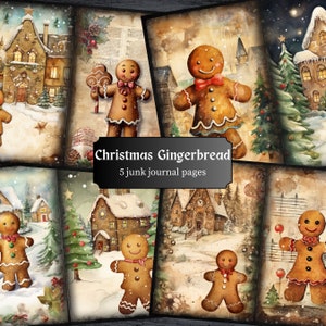 Páginas de diario basura de pan de jengibre de Navidad, página de álbum de recortes de hombre de pan de jengibre de Navidad, página de diario, hoja de collage de papel imprimible Descarga digital