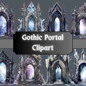 Gothic Portal Clipart, Dark Fantasy Gate Clip Art, Mystical Heaven Bundle, Victorian Cathedral PNG, Junk Journal, Digital Download
